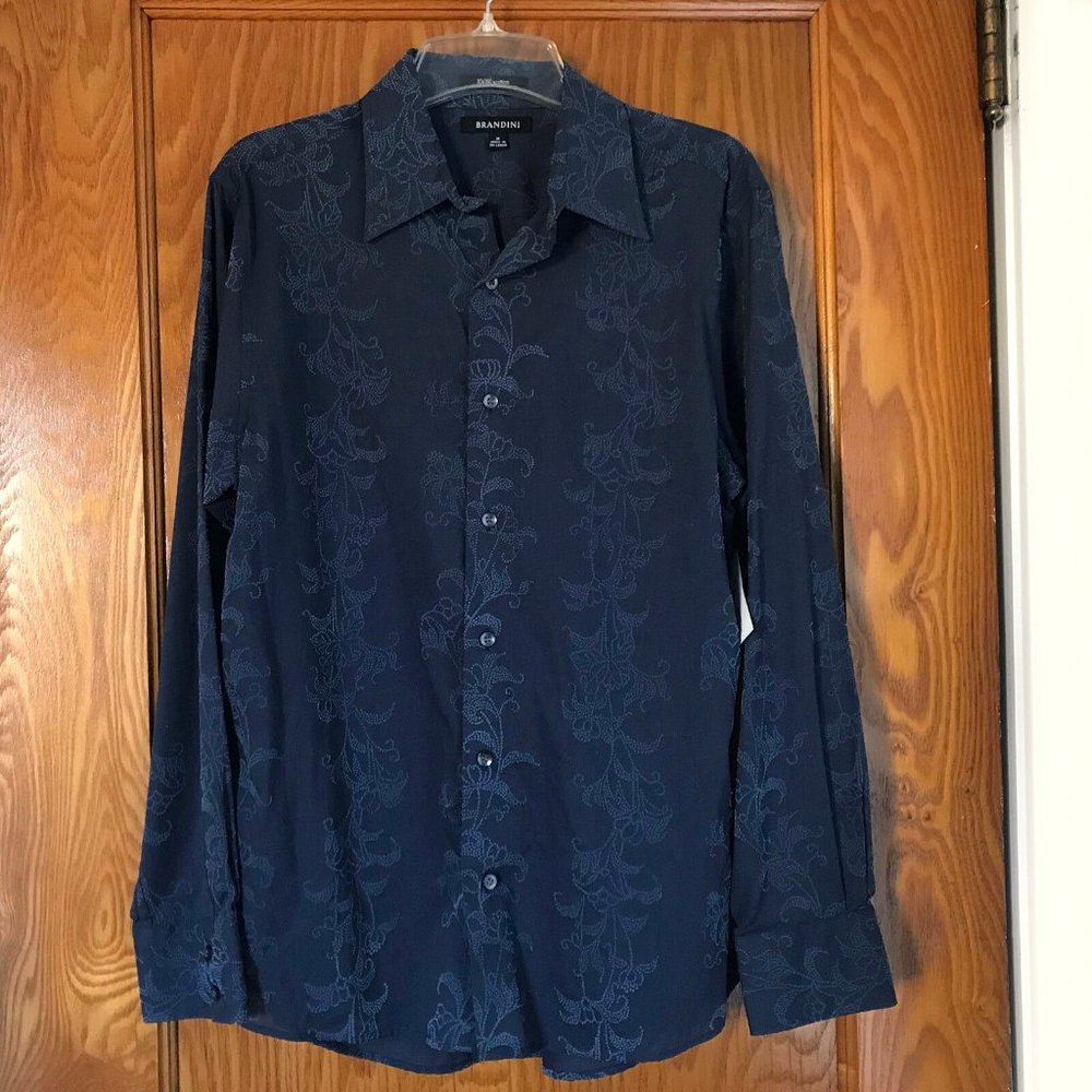 Brandini Mens Casual Button Down Blue Dress Shirt Size M